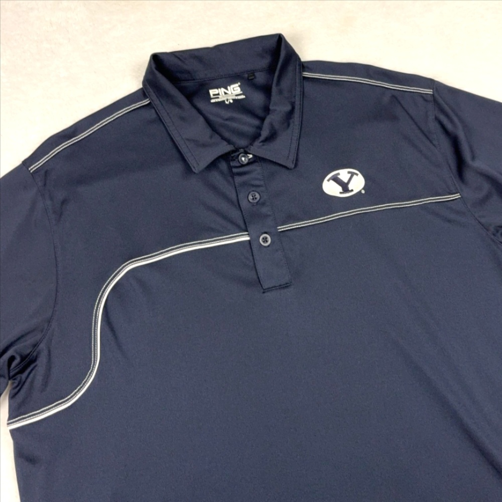 BYU Cougars PING Short Sleeve Polo Shirt Men L Blue Golf Embroidered Logo